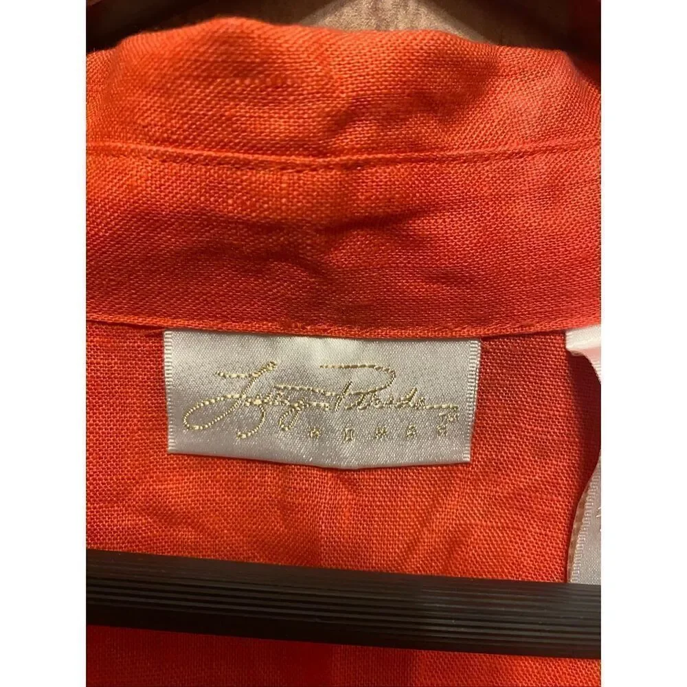 Lucy Pereda 22W 100% Linen blouse button up women’s plus size orange shirt top